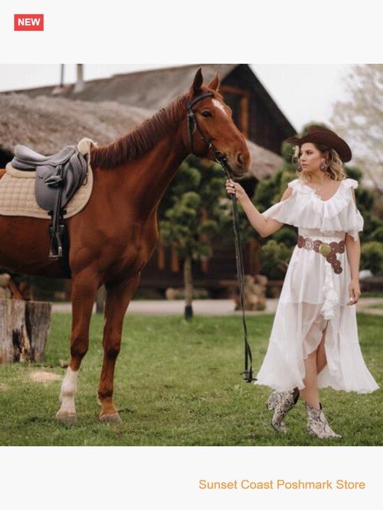 Women PU Leather Western Belt and Earrings Set Cowgirl Disc Country Outfits main image 6